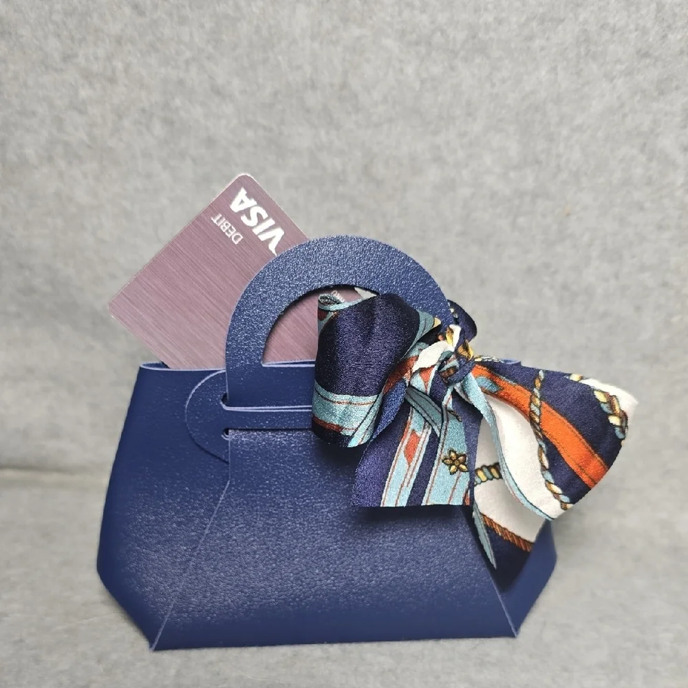 Navy Blue Mini Gift Bag with Scarf Accent